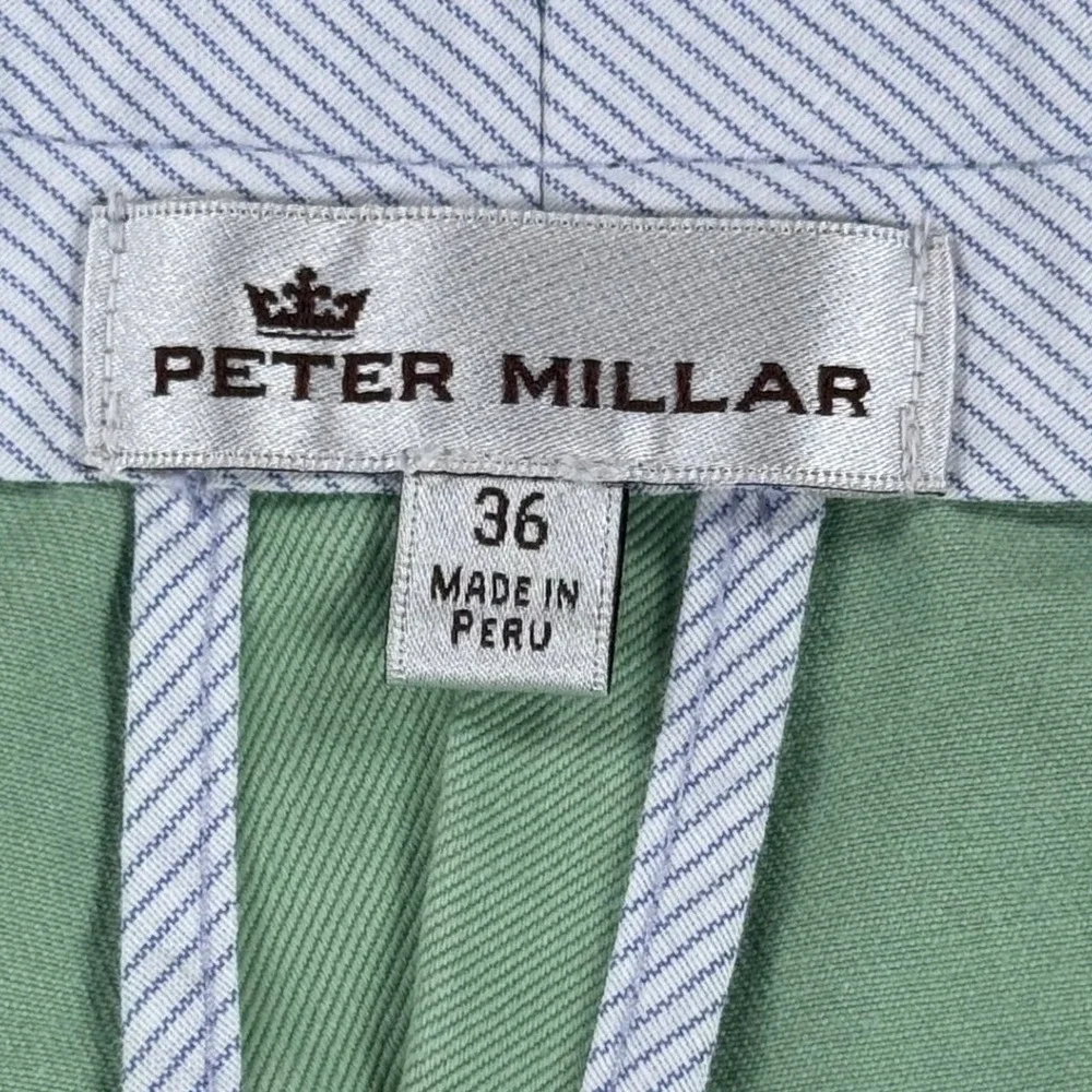 Peter Millar Mens Sage Green Flat Front Chino Pants 36 Cuffed Straight Leg